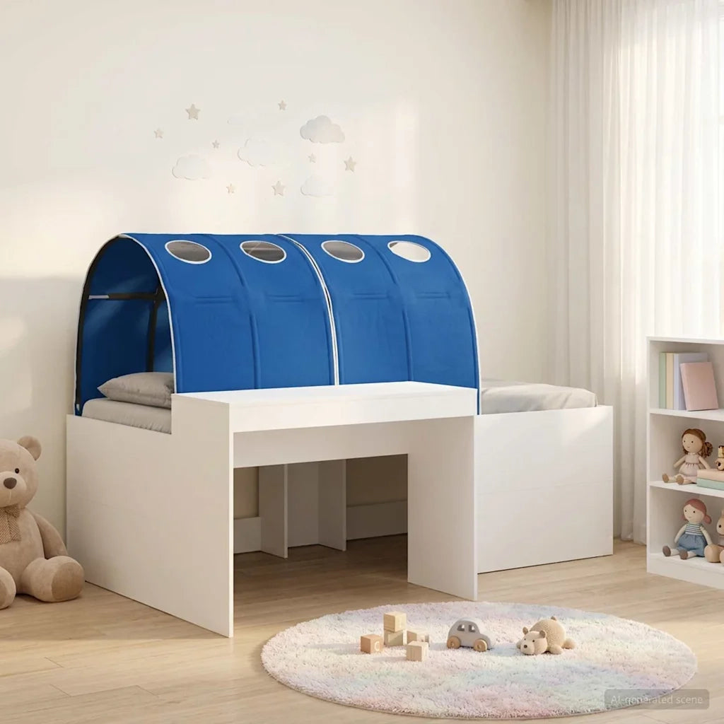 Letto con Tunnel 4 pcs Bianco e Blu Legno ingegnerizzato