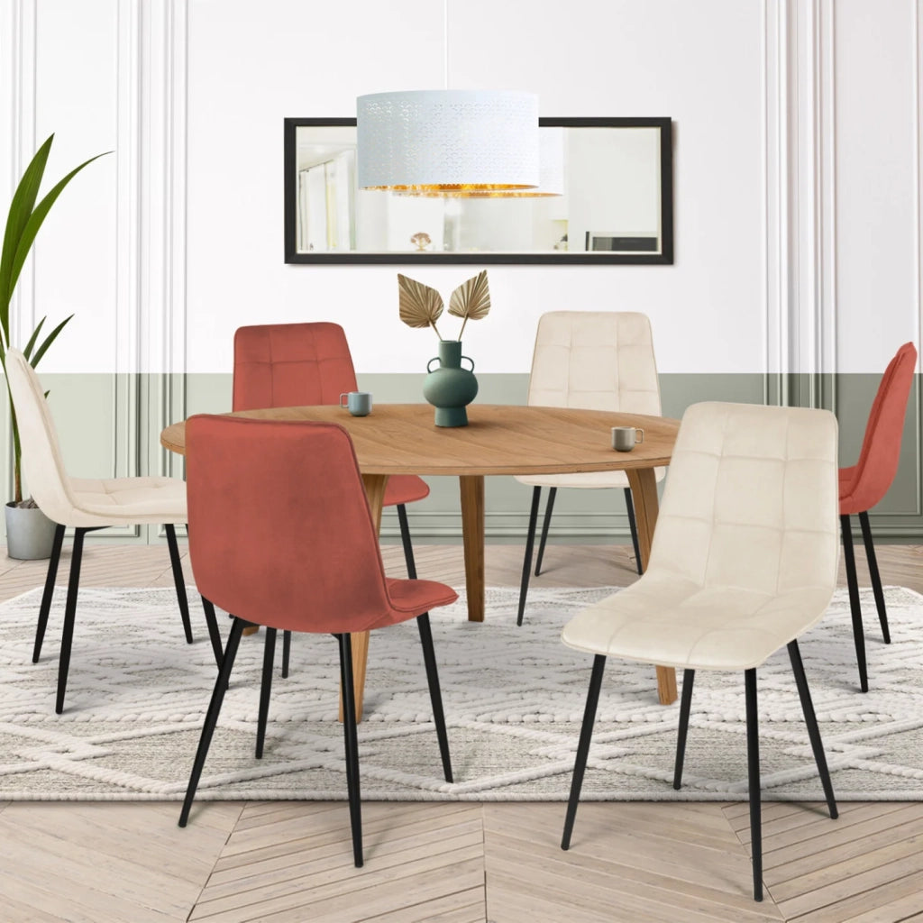 IDMarket - Set di 6 sedie MILA in velluto misto terracotta e beige x3