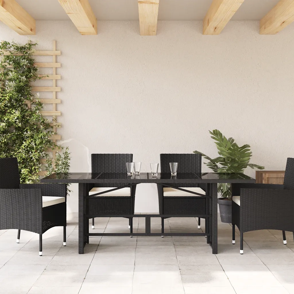 Tavolo da Giardino Piano in Vetro Nero 190x80x74 cm Polyrattancod mxl 110511