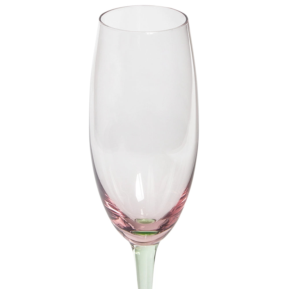 Set di 4 coppe da champagne in vetro soffiate a mano trasparenti rosa e verdi da 20 cl aperitivo brindisi