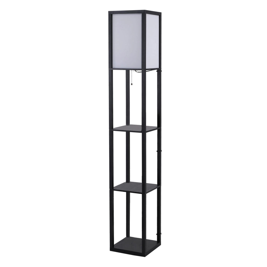 Lampada da Terra con Scaffali ¨C Minimal ¨C Legno Nero