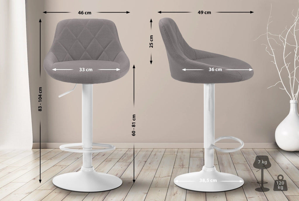 Sgabello bar LAZIO in tessuto grigio,bianco