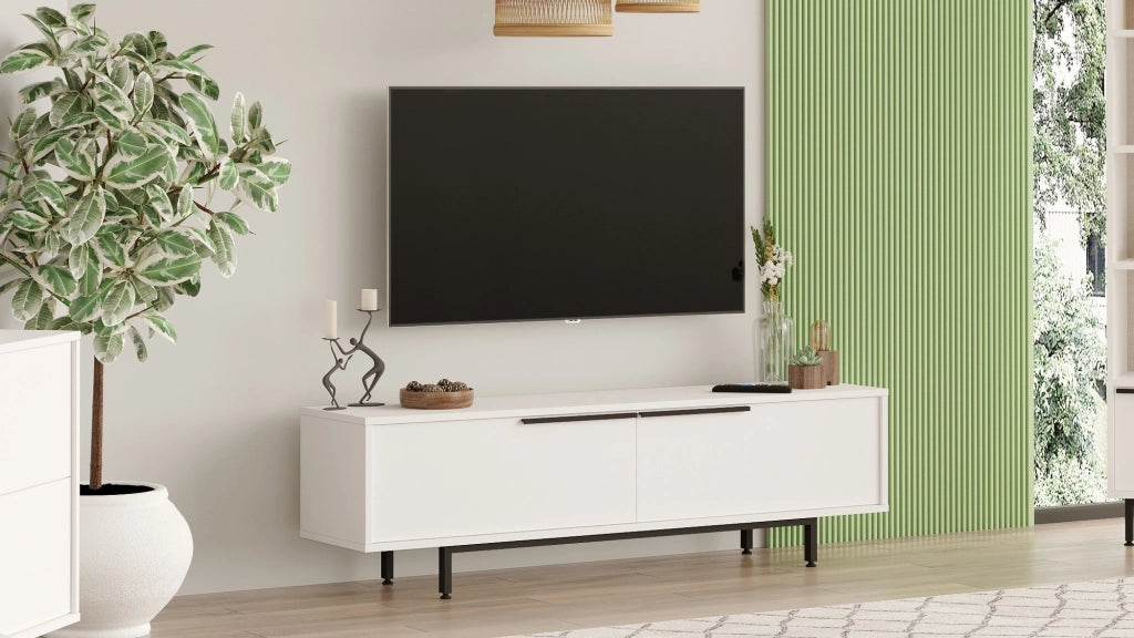 Porta TV in legno "Calvin" - 160 x 35 x 45 cm - Bianco