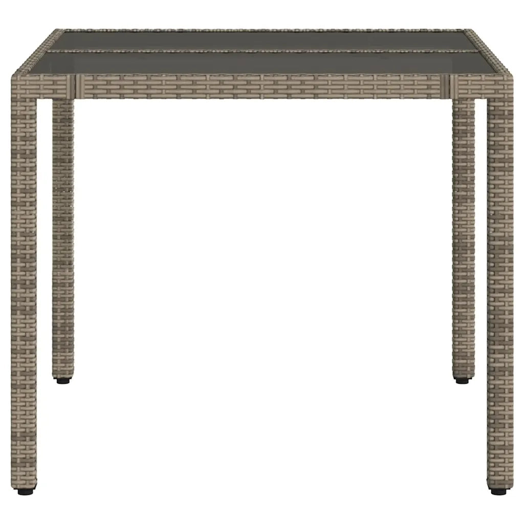 Tavolo da Giardino | Tavolino da esterno Piano in Vetro Grigio 90x90x75 cm Polyrattan