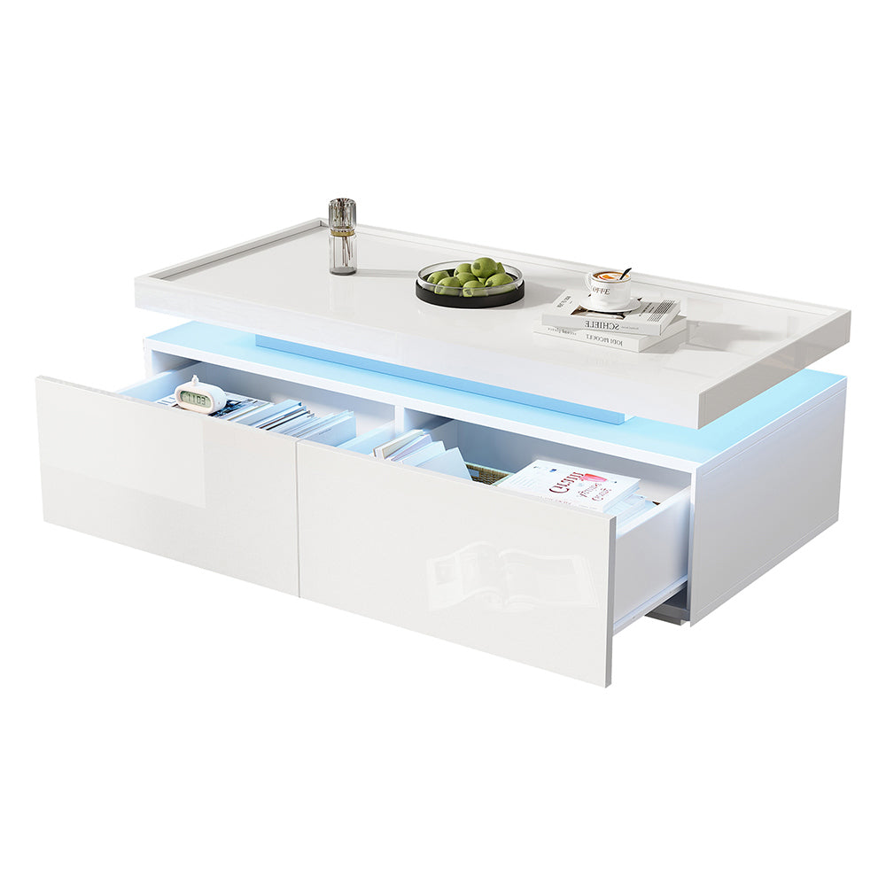 Tavolino moderno - Xylo - 95x45cm LED 2 cassetti bianco