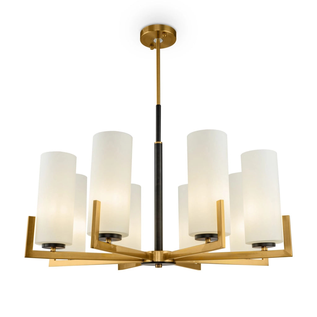 Maytoni Lampadario contemporaneo Fortano 8 luci E27 ottone metallo diffusore vetro bianco