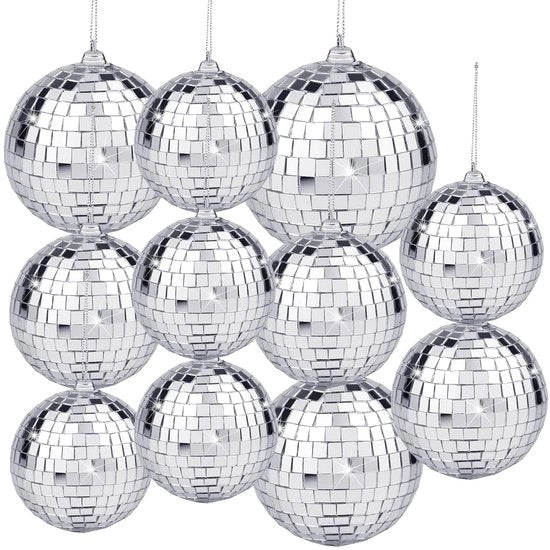 Set di Specchi a Sfera Decorativi da 11 Pezzi - Mini Specchi a Sfera in Metallo Argentato - Dimensioni 2/4/6/8 cm - Ideali per la Decorazione di Feste - Disco Ballo