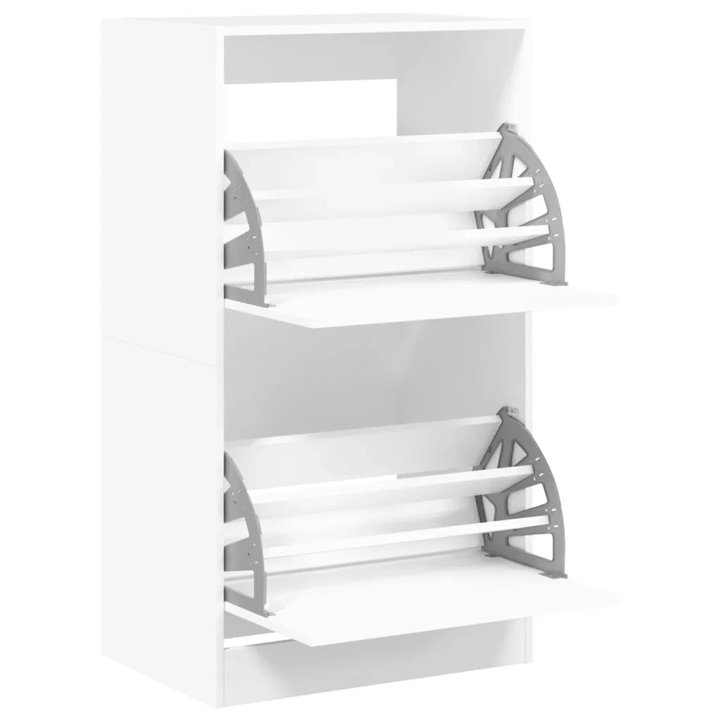 Scarpiera con 2 Cassetti Ribaltabili-Scaffale per scarpe Bianca 60x42x108 cm