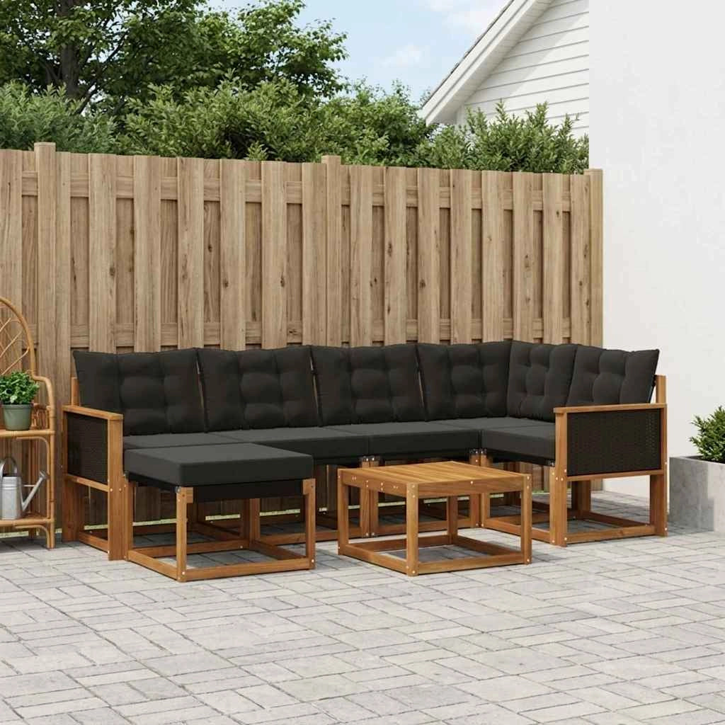 Set di divani da esterno 7 pz Naturale e Nero 3382072