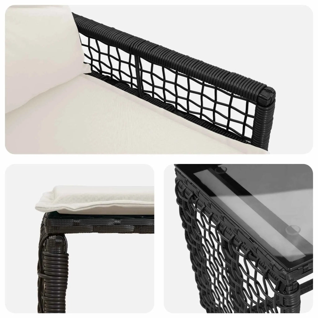 Set di Mobili da Esterno con cuscino 5 pz | Set Salotto da Giardino Nero e Bianco