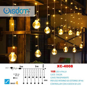 Trade Shop - Tenda Luminosa Natalizia 168 Led Con Palle Luce Calda Cavo Trasparente Xc-4008 -
