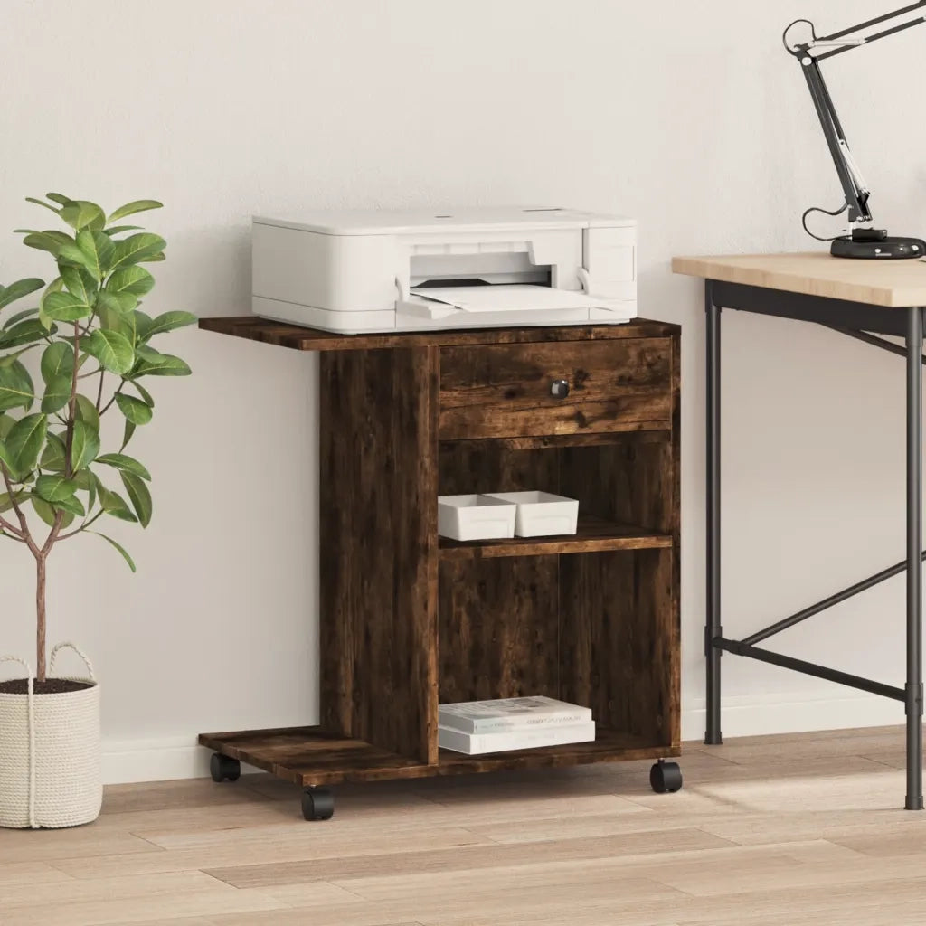 Supporto per Stampante con Ruote Rovere Fumo 60x40x68,5 cm 840643