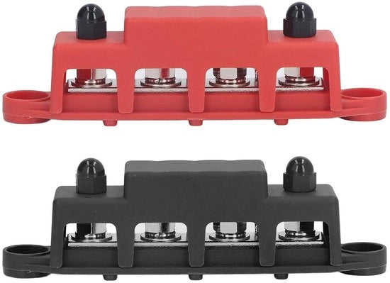 2 pezzi di blocco di distribuzione di corrente, M8 viti 4 terminali blocco Busbalk - 250A 48V DC Barra di distribuzione di potenza Bus per veicoli, RV, barca, sistemi elettrici