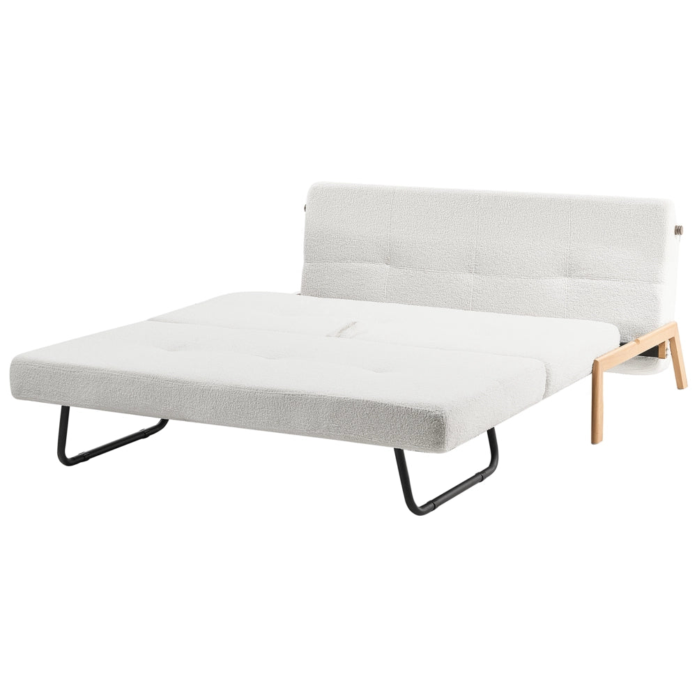 Divano letto in tessuto boucle bianco 2 cuscini per sedersi Scandinavo