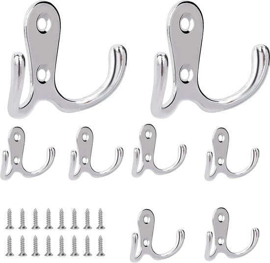 Set di 8 Ganci a Doppio Fermo per Camera da Bagno, Bagno, Porta, Parete