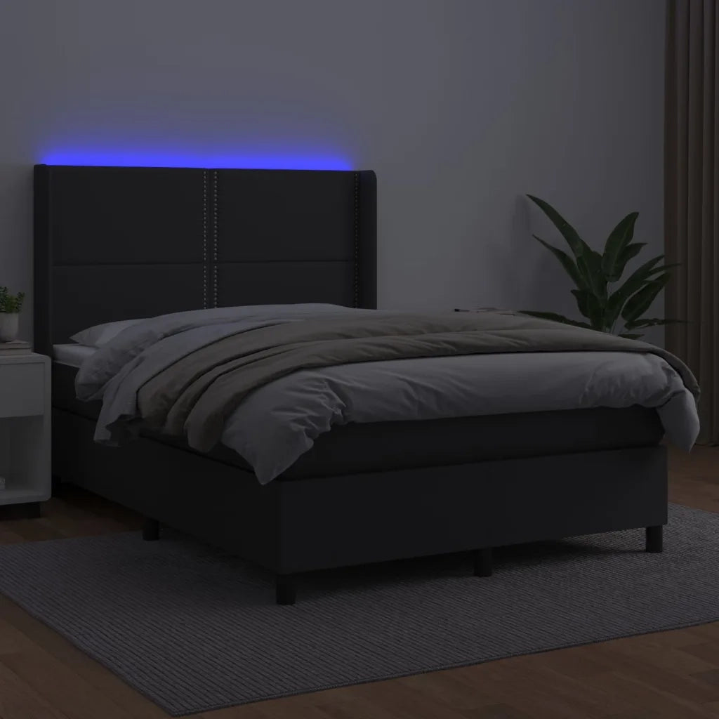 Giroletto a Molle con Materasso e LED Nero 140x200cm Similpelle 3139325