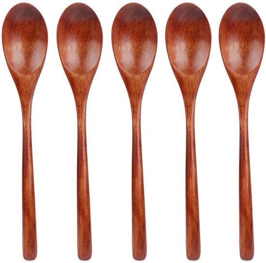 Lama in legno da 22,5 cm, lunga manica, spazzola per cibo, mescolare e cucinare, confezione da 5