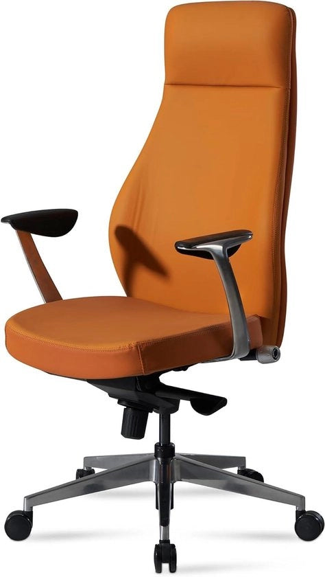 Sedia di Scrivania in Pelle - Sedia Ergonomica - Lavorare con Comodità - Supporto alla Schiena Integrato - Fino a 120 kg - Marrone