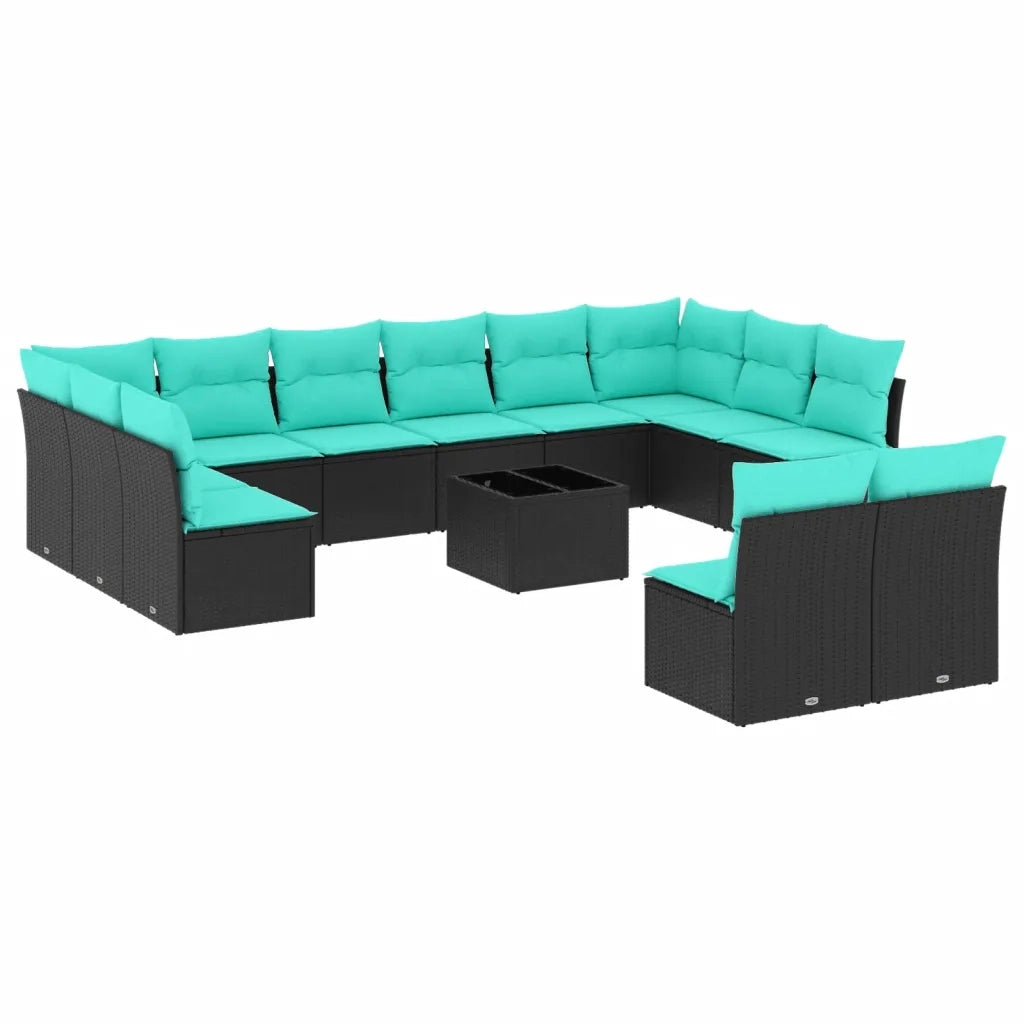 Set Divani da Giardino 13 pz con Cuscini Nero in Polyrattan 3218377