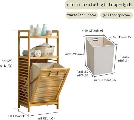 Mobili per bagno in bambù con contenitore per la spazzatura e 2 pannelli - 40 x 30 x 95 cm - adatto per cucina soggiorno camera da letto naturale