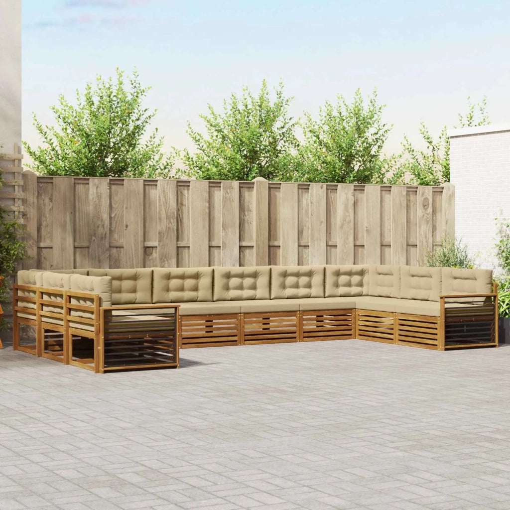 Set divani 10 pcs Naturale e Beige Legno di Acacia Massello 3374223