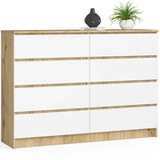 Cassettiera AKORD K140 Quercia Artisan 138 cm 8 cassetti inserto frontale Bianco 138x40x99 cm