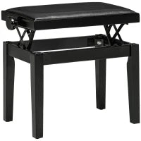 Panca per pianoforte, sgabello per pianoforte, regolabile in altezza, elegante in pelle sintetica+legno di gomma, nero, 63 x 33 x 56cm