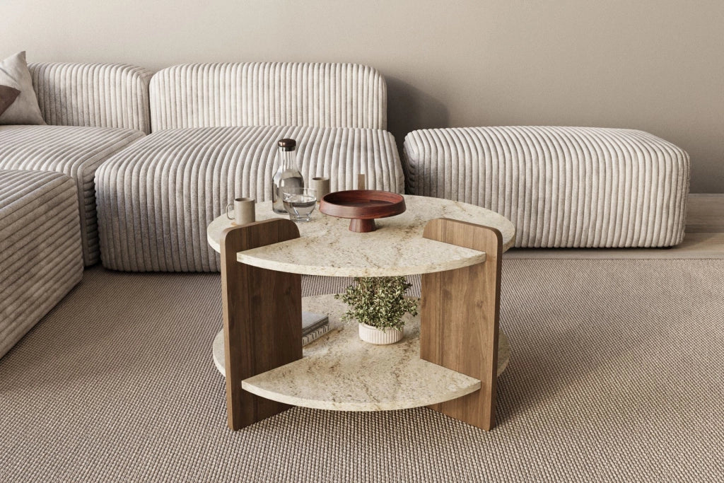 Tavolino in legno "Oalla" 70 x 70 x 45 cm - Travertino