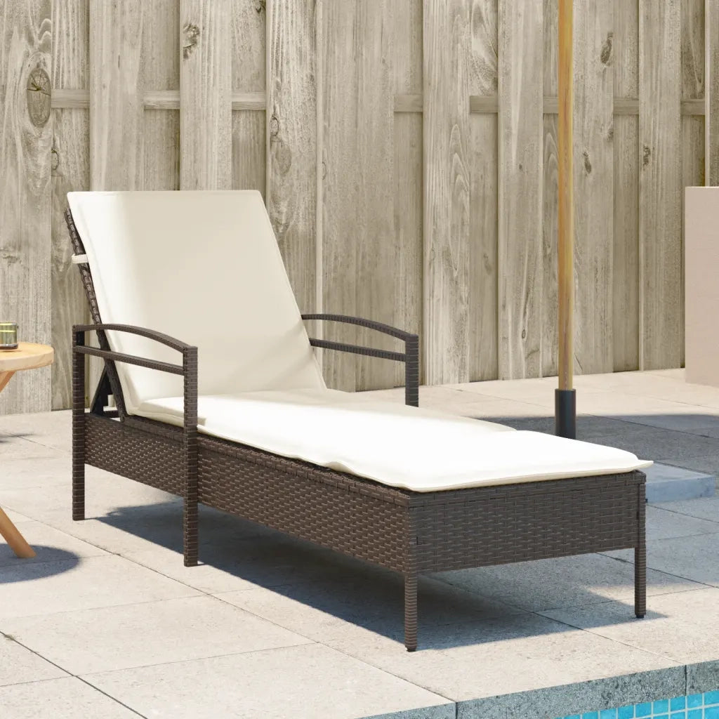 Lettino Prendisole | Sdraio da giardino | Lettino da sole con Cuscino Marrone 63x200x81 cm Polyrattan