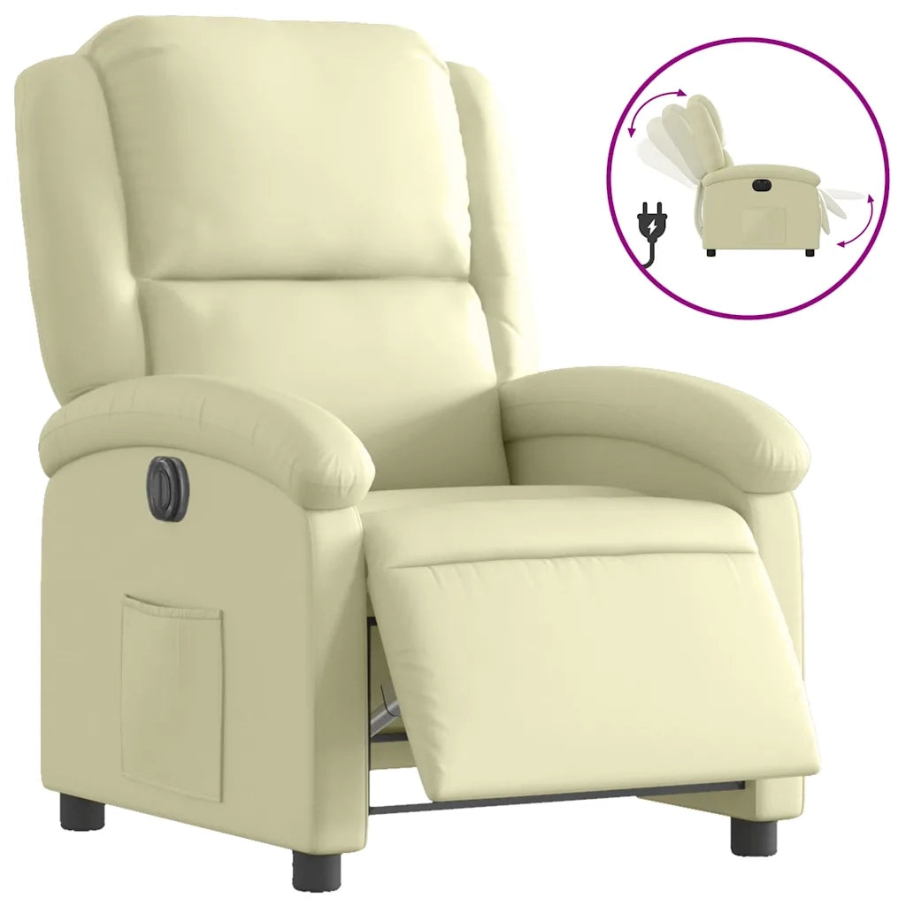 Poltrona Reclinabile Elettrica Crema in Vera Pelle 3204256