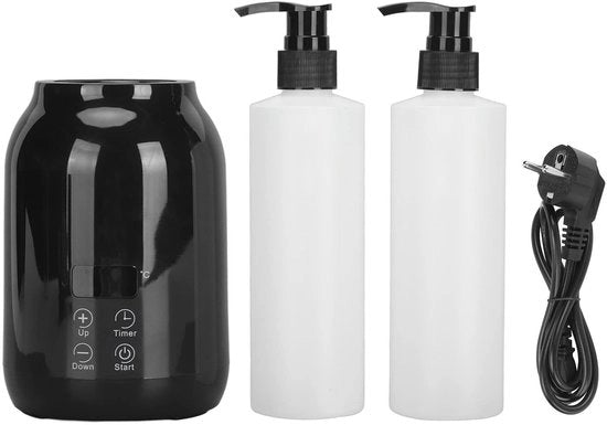 Olio per massaggi riscaldante portatile - Riscaldatore di oli essenziali - Regolazione di temperatura - 110-240V - Incluso contenitore di olio/pompa - Materiale ABS