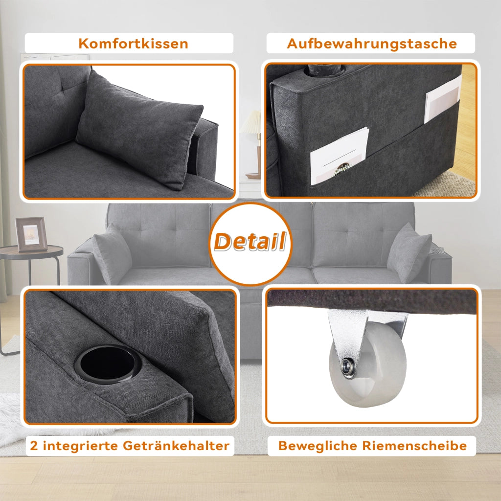 SOFA LETTO Reversibile con contenitore 211x130x86 cm Grigio Cotone/Lino