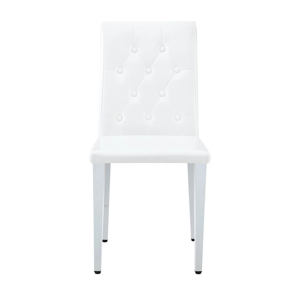 Set di 4 sedie da pranzo in PU bianco con gambe in metallo argento; seduta 42 x 43 cm