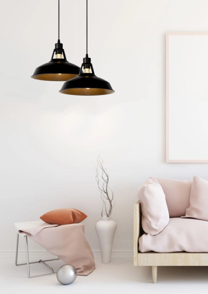 Lampada a sospensione Lucide Brassy/Bis nera oro Ø31