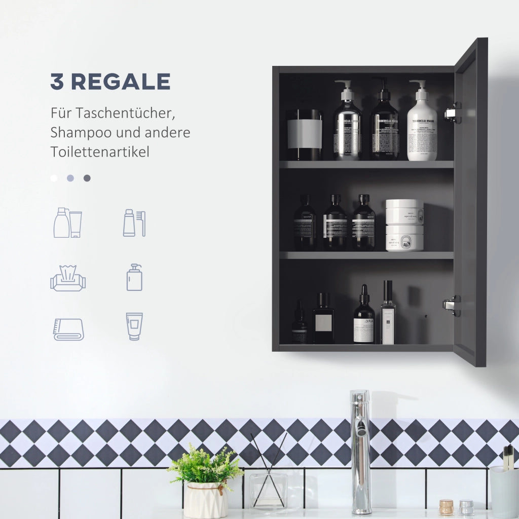 ARMADIETTO DA BAGNO pensile con specchio 40 x 15 x 60 cm Nero Acciaio