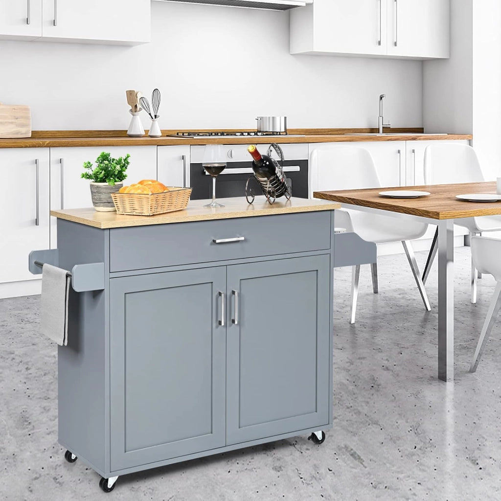 Carrello da Cucina con Ruote di Gomma, Isola Cucina con Cassetto e Ripiano Regolabile, Mobile Credenza Salvaspazio Porta Microonde, Portaspezie, Portasciugamani, 116 x 40 x 85 cm (Grigio)