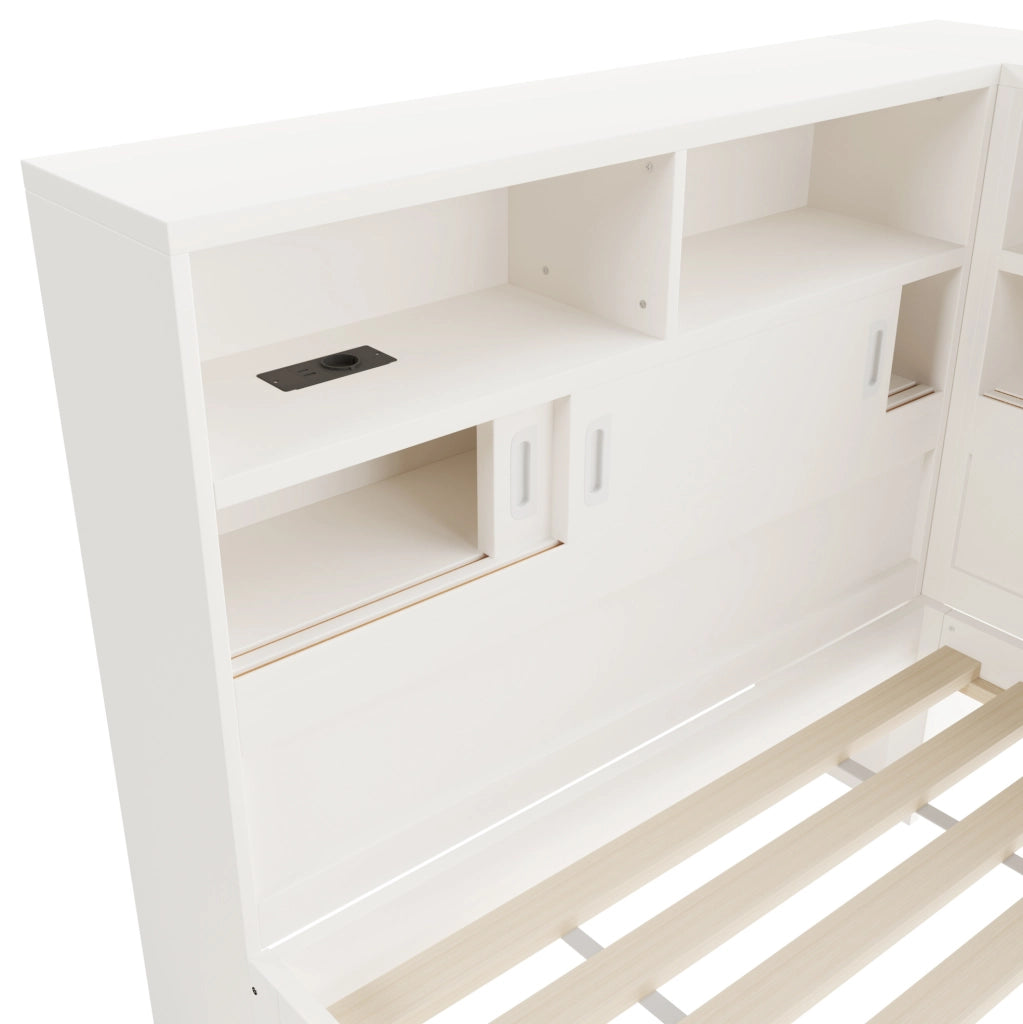 Letto piattaforma per bambini con letto estraibile, spazio contenitore e USB, Bianco
