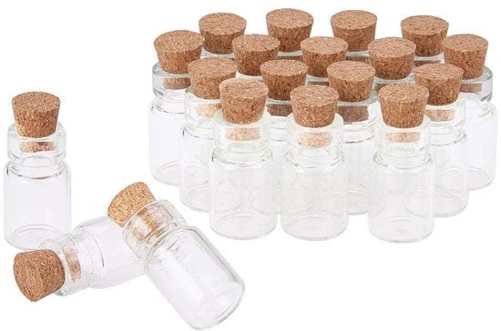 20 mini flessini in vetro con tappo, flessini trasparenti, contenitori di vetro per regali di nozze, attività di fai da te, decorazioni per Natale e compleanni (18x10mm)