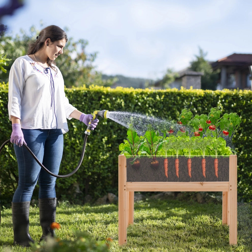Fioriera rialzata da giardino in legno con gambe fori di drenaggio e pannelli in acrilico, Fioriera da esterno Naturale 100x59x77cm-Fioriere