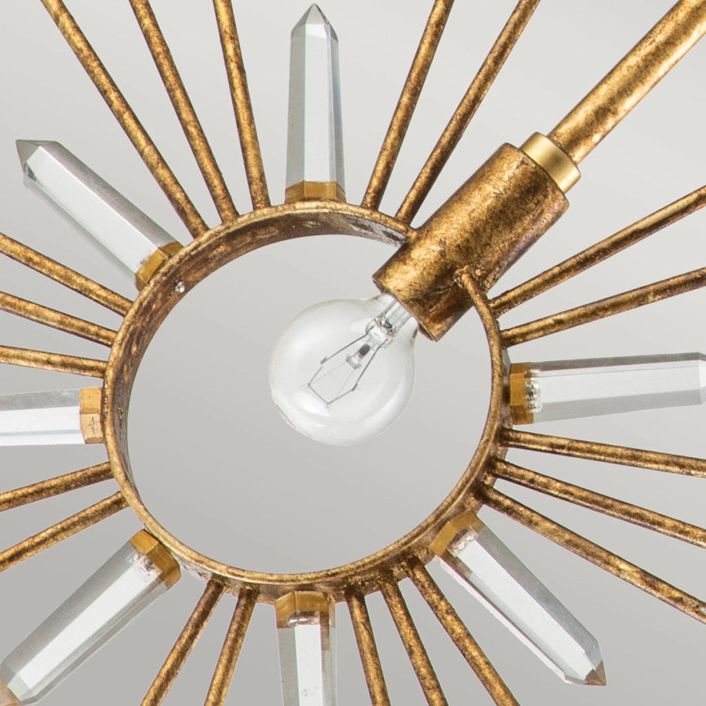 Lampada sospesa Sun King foglia oro cristallo K9 Ø30,5 E27