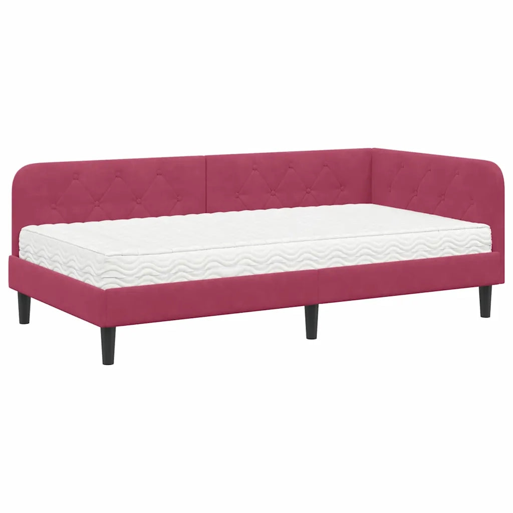 Cornice del letto ad angolo Rosso Vino 90 x 200 cm Velluto 3394158