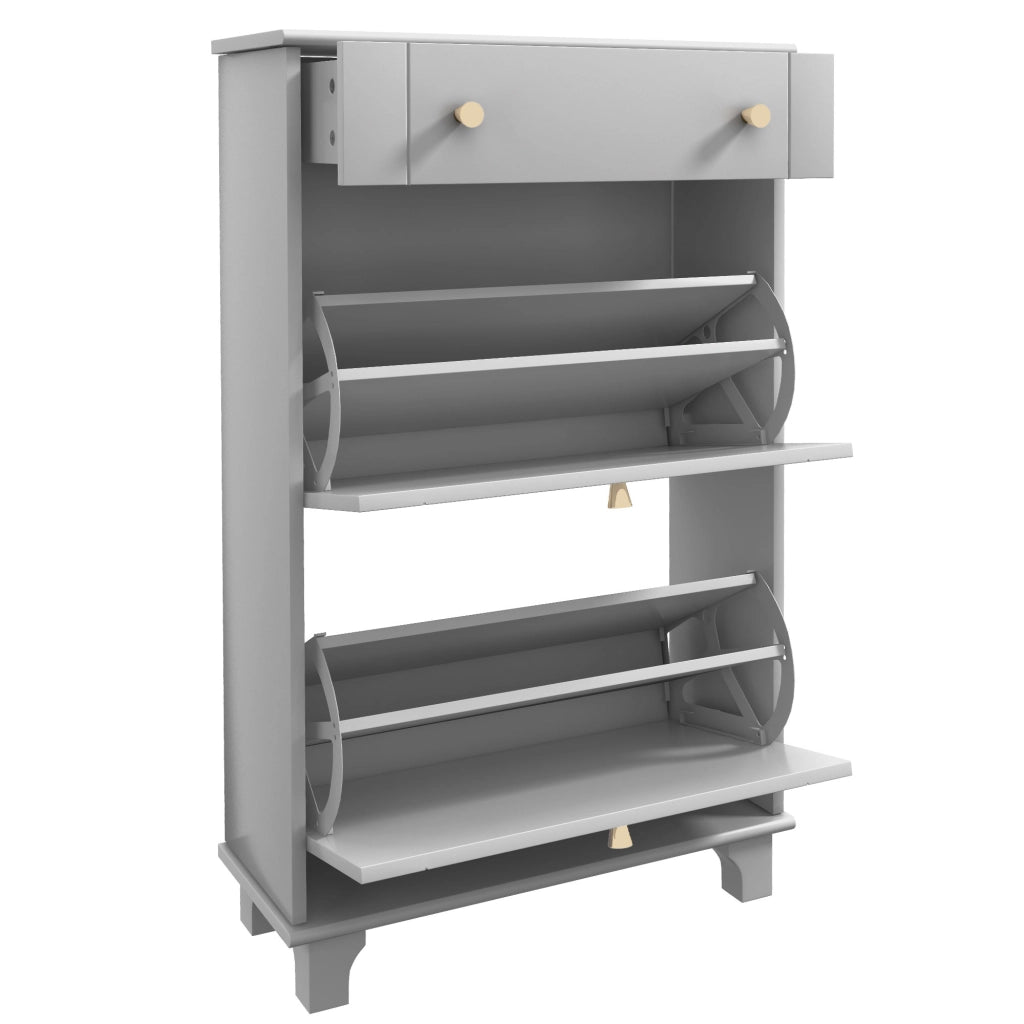 Mobiletto per Scarpe con 2 Ante e 1 Cassetto ¨C Zephmum ¨C Grigio 60x23.5x98.5 cm