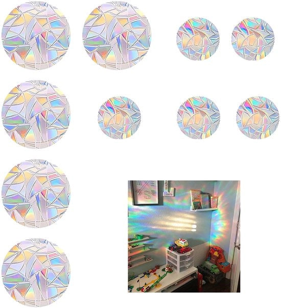 Decoração per le finestre, 10 pezzi di pellicola decorativa, protezione per uccelli, sticker per la protezione dal sole, pellicola decorativa a forma di arcobaleno, sticker per la protezione dal sole, decorazione per la protezione degli uccelli