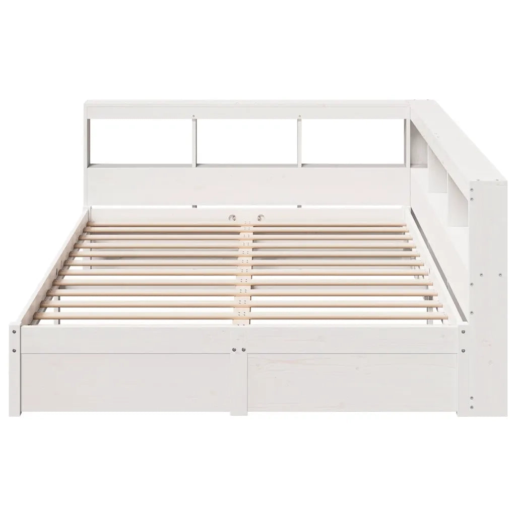 Letto Libreria senza Materasso-Struttura Letto con contenitore Bianco 140x190 cm Legno di Pino 982599