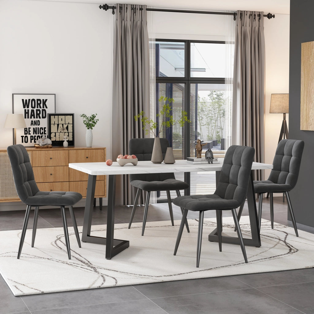 Tavolo da pranzo per 4 persone con 4 sedie rettangolare moderno per cucina e sala da pranzo in MDF grigio 117 × 68 × 75 cm
