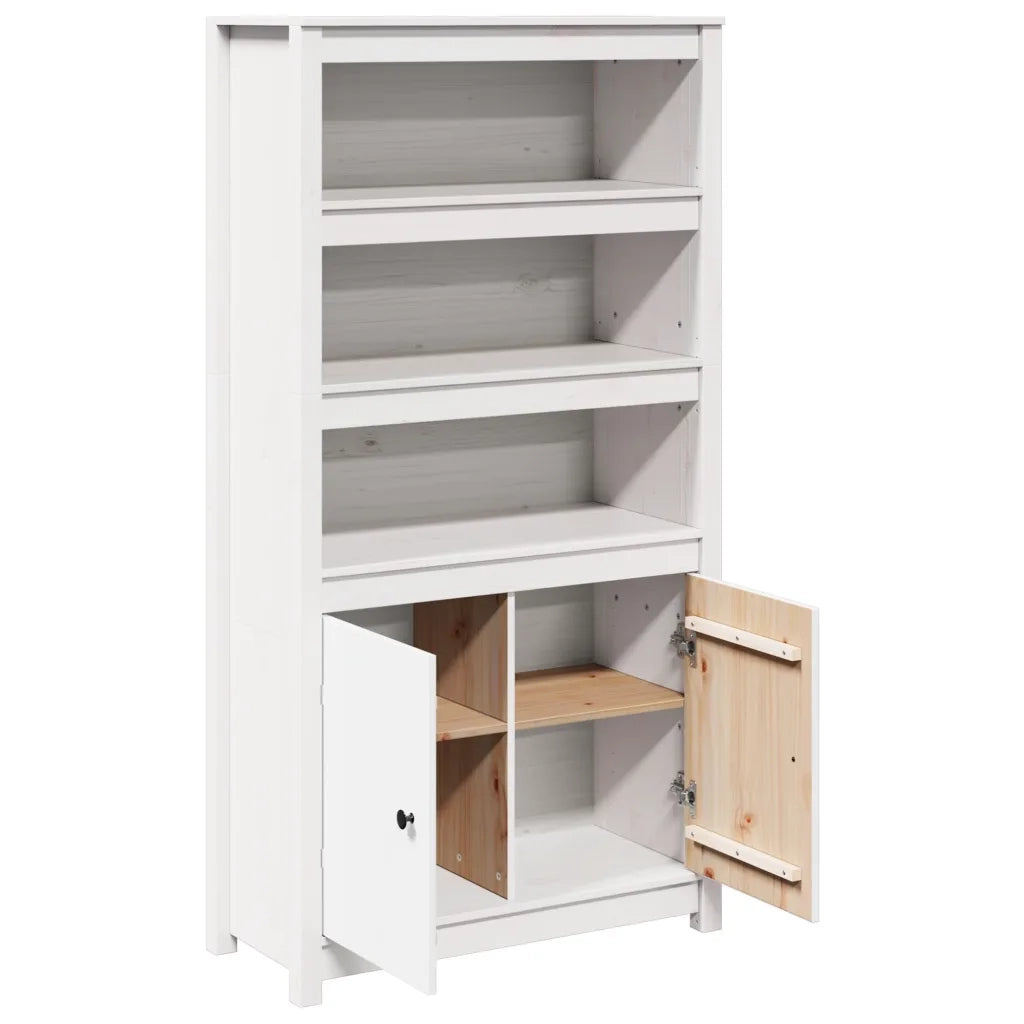 Credenza-Buffet-Armadio da cucina Bianca 80x35x154 cm in Legno Massello di Pino