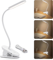 Lampada da Notte per Testa del Letto - Morsetto in Gomma - Ricarica USB - Fino a 30 Ore - Livello di Luce Basso - Ideale per il Letto - Bianco