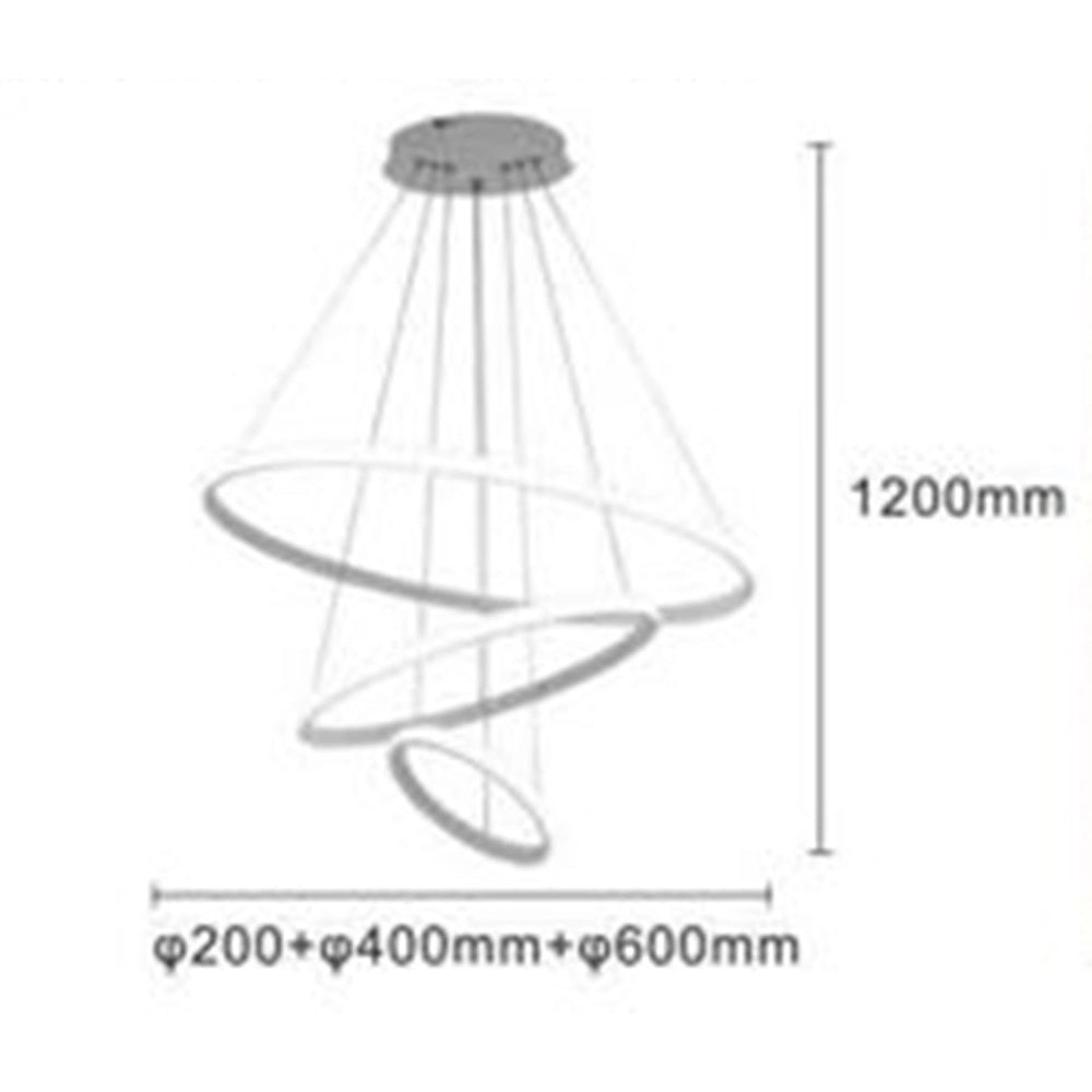 Trade Shop - Lampadario Sospeso Led 72w 3 Cerchi Pendente Rotondo Anelli Bianco Luce 4000k 50255 -