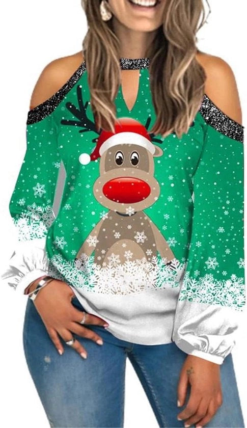 Sweatshirt da donna con disegno di albero di Natale sulle spalle