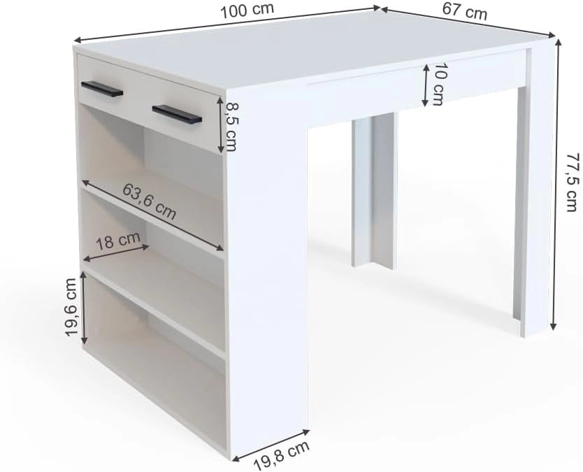 Tavolo da pranzo Repose, Bianco, 67 x 100 cm, adatto come piano di lavoro o area di appoggio aggiuntiva